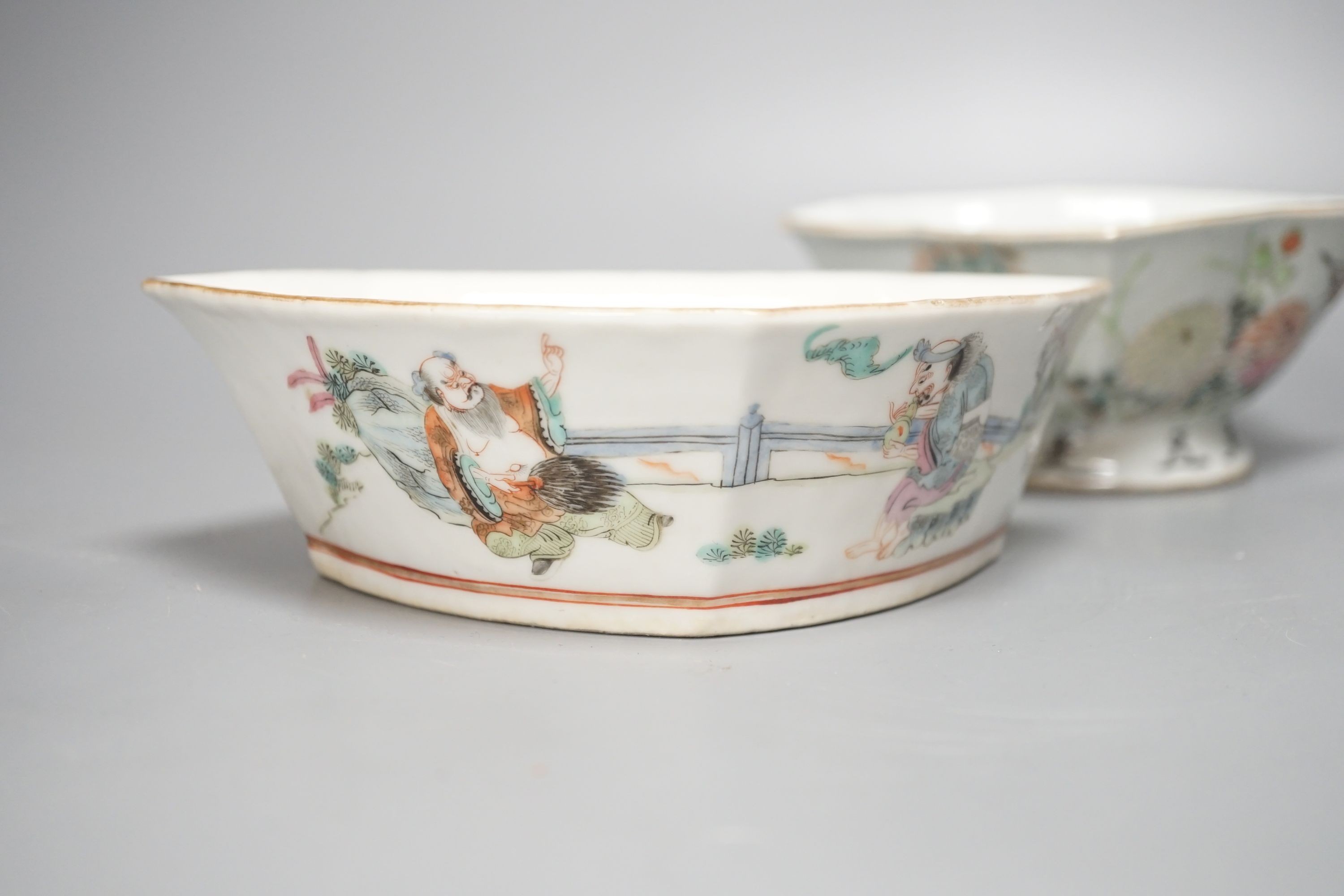 Three various late 19th century Chinese famille rose dishes 20cm